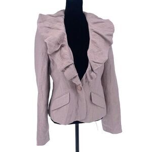 BCBG MAXAZRIA Ruffle Collared Linen Blend Jacket Blazer Size 10P Purple/Pink